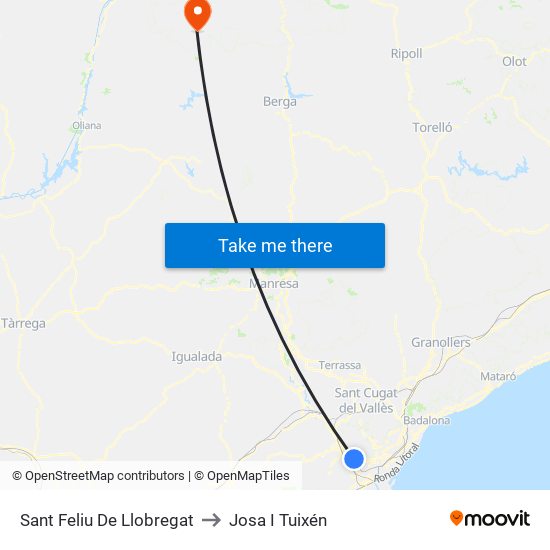 Sant Feliu De Llobregat to Josa I Tuixén map