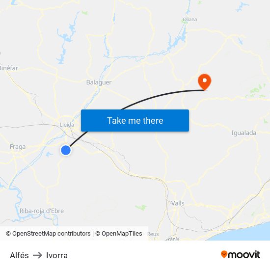 Alfés to Ivorra map