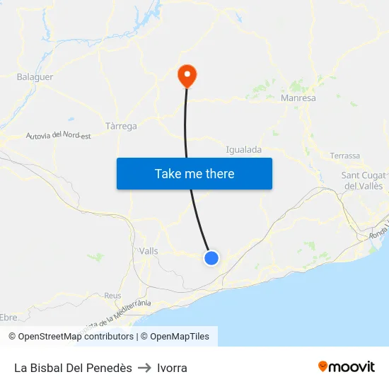 La Bisbal Del Penedès to Ivorra map