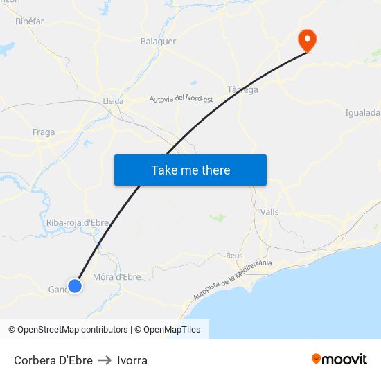 Corbera D'Ebre to Ivorra map