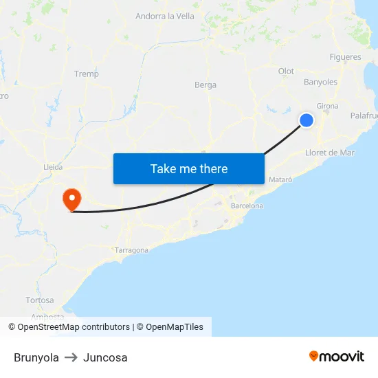 Brunyola to Juncosa map