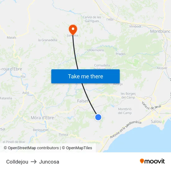 Colldejou to Juncosa map