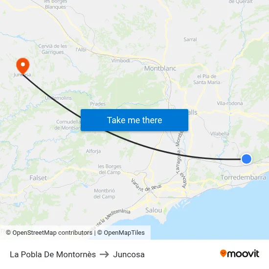 La Pobla De Montornès to Juncosa map