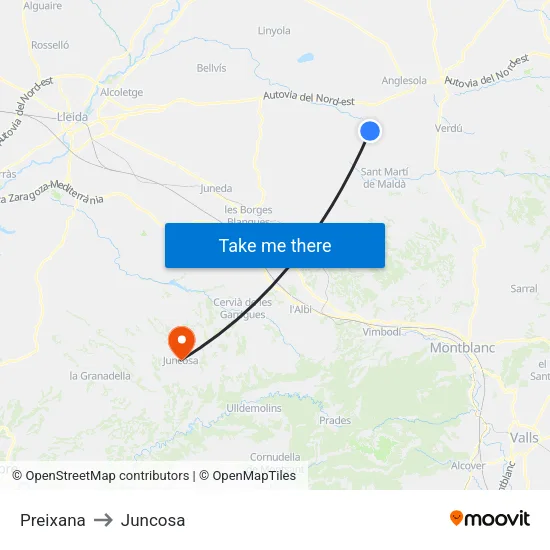 Preixana to Juncosa map