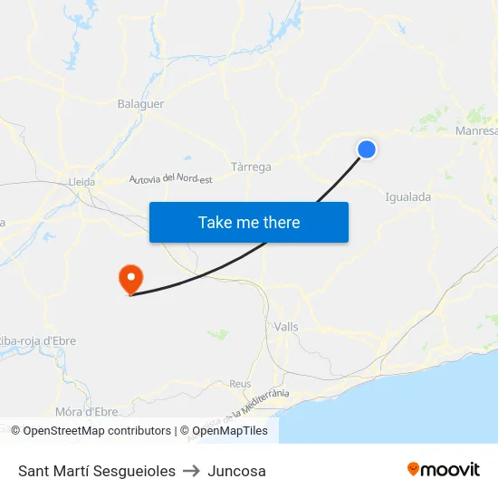 Sant Martí Sesgueioles to Juncosa map