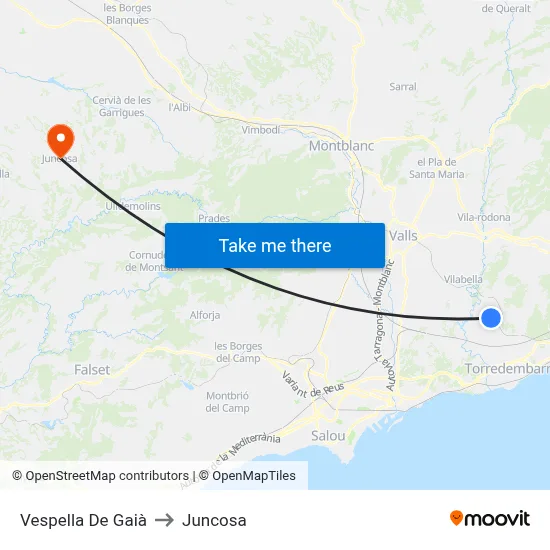 Vespella De Gaià to Juncosa map