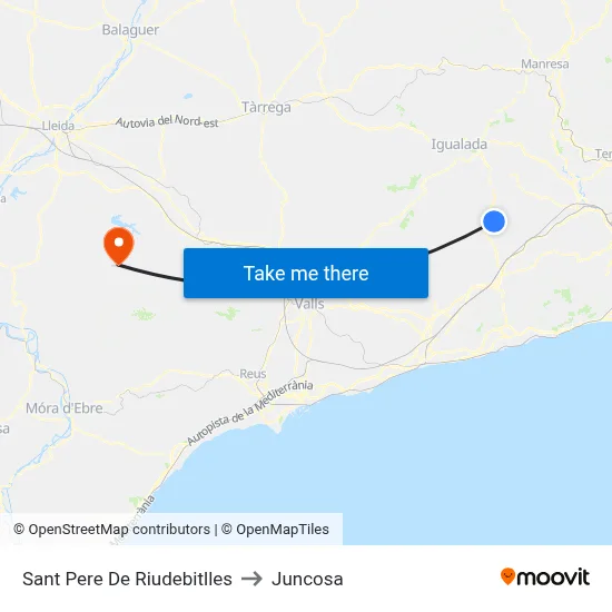 Sant Pere De Riudebitlles to Juncosa map