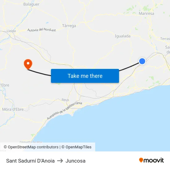 Sant Sadurní D'Anoia to Juncosa map