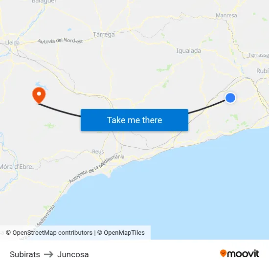 Subirats to Juncosa map