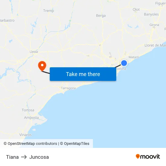 Tiana to Juncosa map