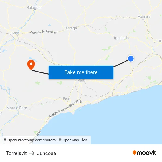 Torrelavit to Juncosa map