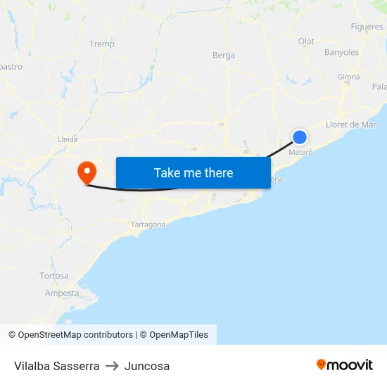 Vilalba Sasserra to Juncosa map