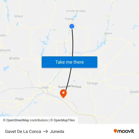 Gavet De La Conca to Juneda map