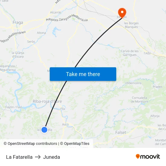 La Fatarella to Juneda map