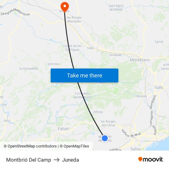 Montbrió Del Camp to Juneda map