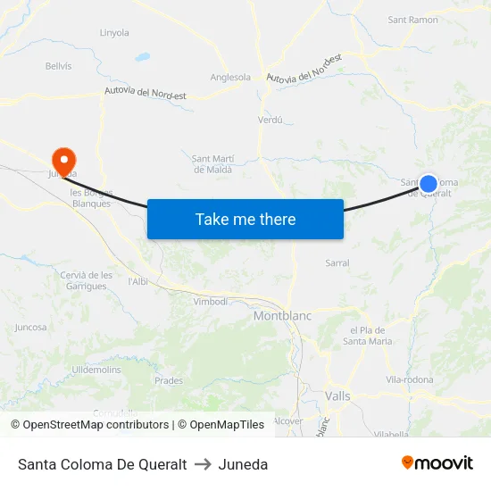 Santa Coloma De Queralt to Juneda map