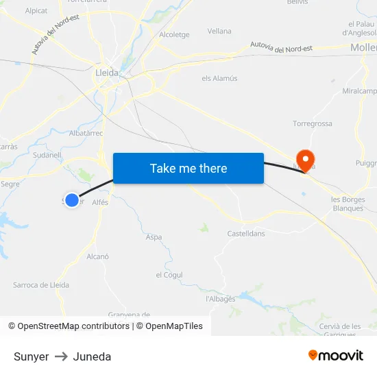 Sunyer to Juneda map