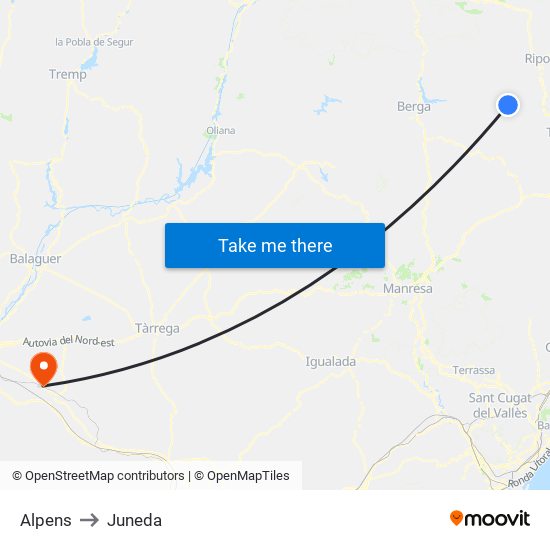 Alpens to Juneda map