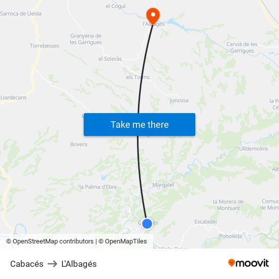 Cabacés to L'Albagés map