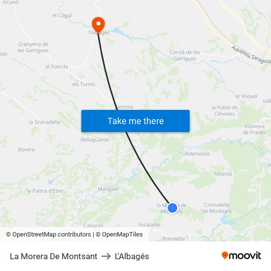 La Morera De Montsant to L'Albagés map