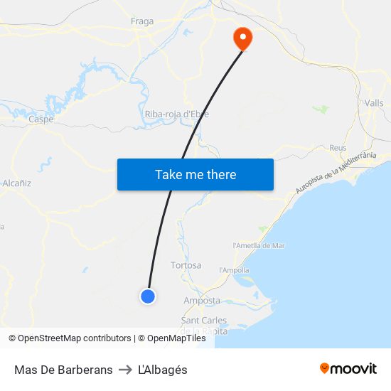 Mas De Barberans to L'Albagés map