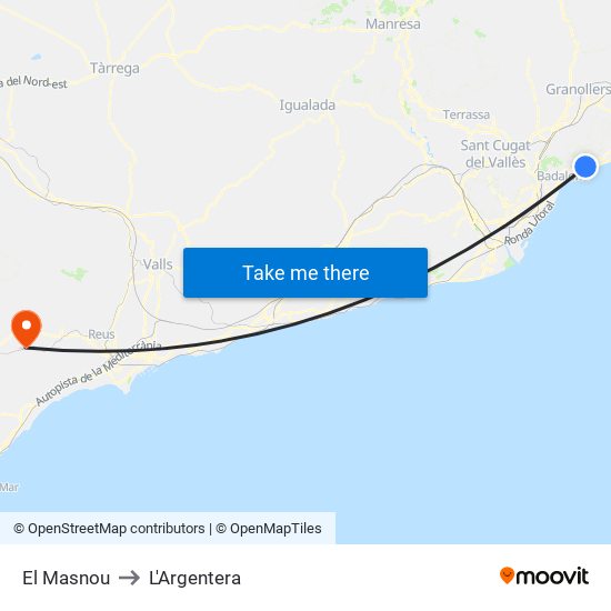 El Masnou to L'Argentera map