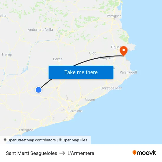 Sant Martí Sesgueioles to L'Armentera map