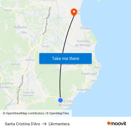 Santa Cristina D'Aro to L'Armentera map
