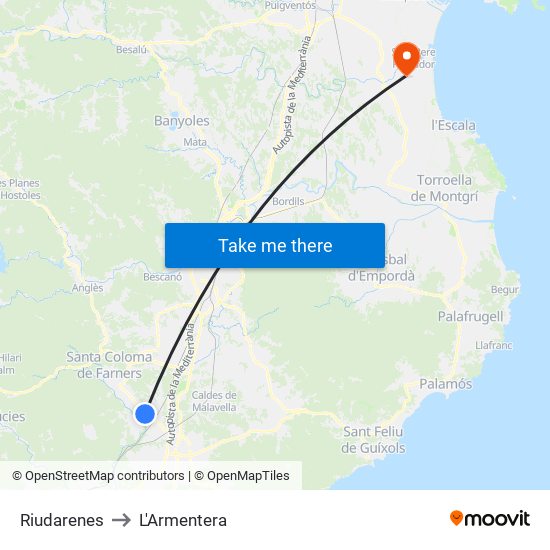 Riudarenes to L'Armentera map