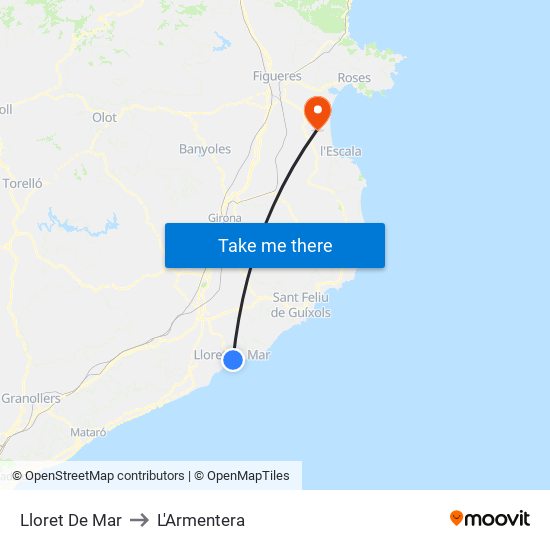 Lloret De Mar to L'Armentera map