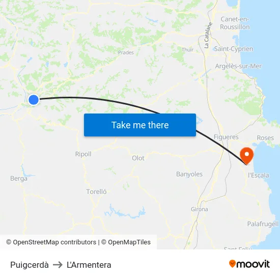 Puigcerdà to L'Armentera map