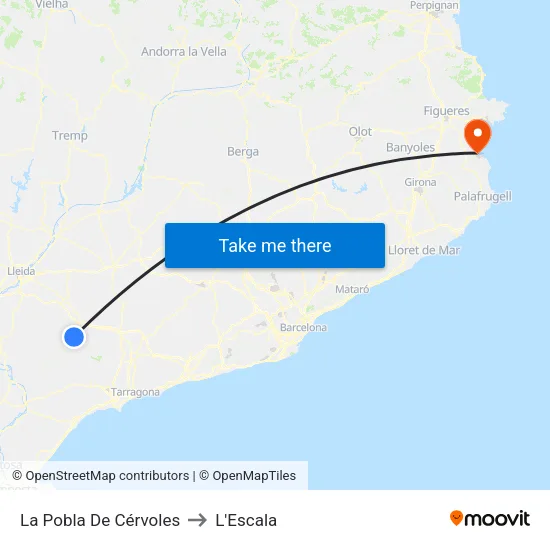 La Pobla De Cérvoles to L'Escala map