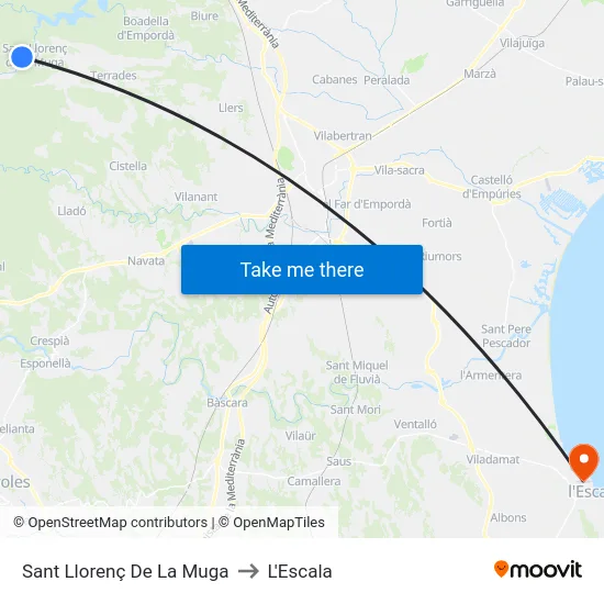 Sant Llorenç De La Muga to L'Escala map