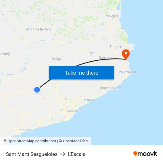 Sant Martí Sesgueioles to L'Escala map