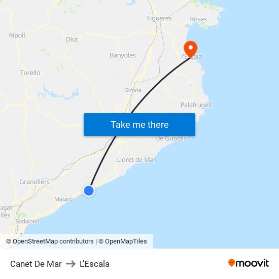 Canet De Mar to L'Escala map