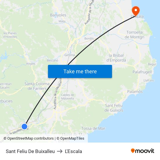 Sant Feliu De Buixalleu to L'Escala map
