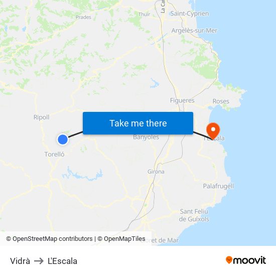 Vidrà to L'Escala map