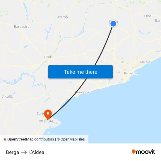 Berga to L'Aldea map