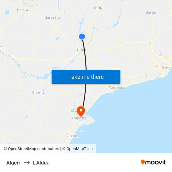 Algerri to L'Aldea map