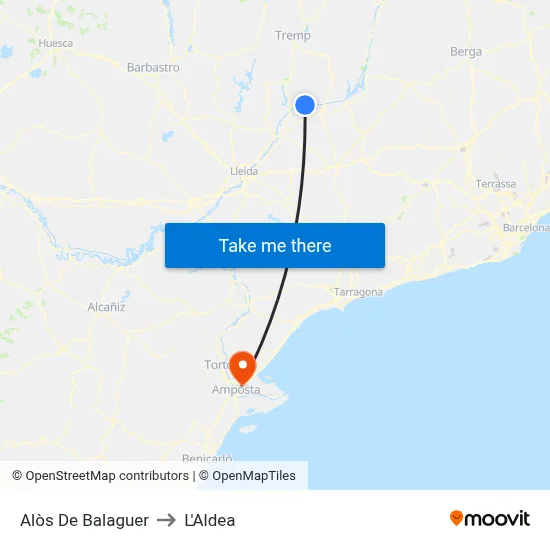 Alòs De Balaguer to L'Aldea map