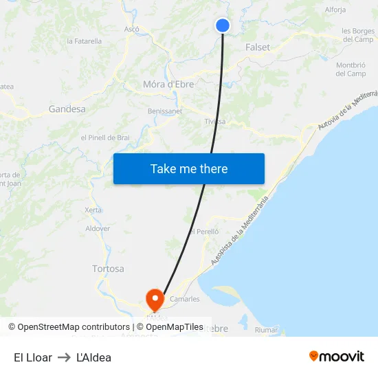 El Lloar to L'Aldea map