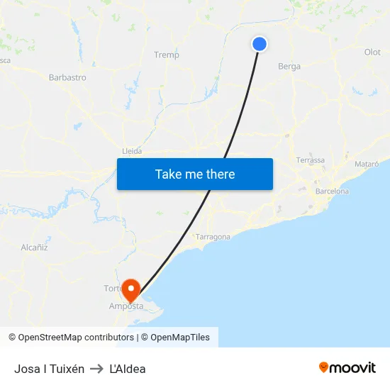 Josa I Tuixén to L'Aldea map