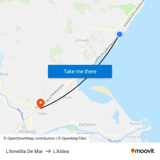 L'Ametlla De Mar to L'Aldea map