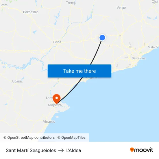 Sant Martí Sesgueioles to L'Aldea map