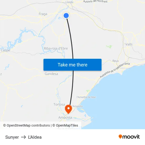 Sunyer to L'Aldea map