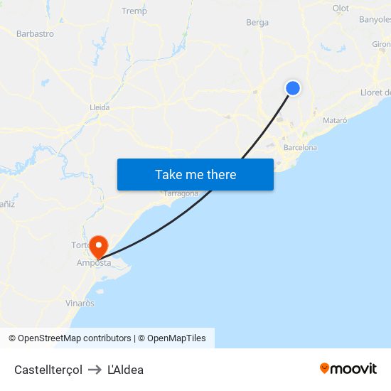 Castellterçol to L'Aldea map