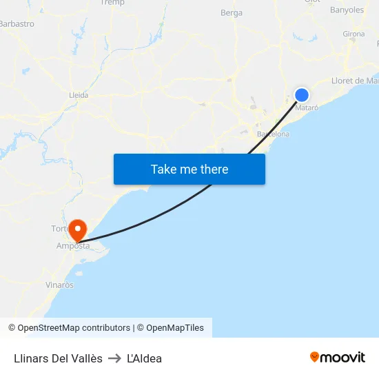 Llinars Del Vallès to L'Aldea map