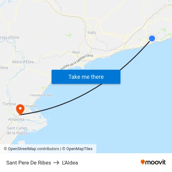 Sant Pere De Ribes to L'Aldea map