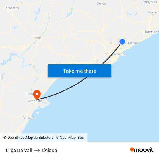 Lliçà De Vall to L'Aldea map