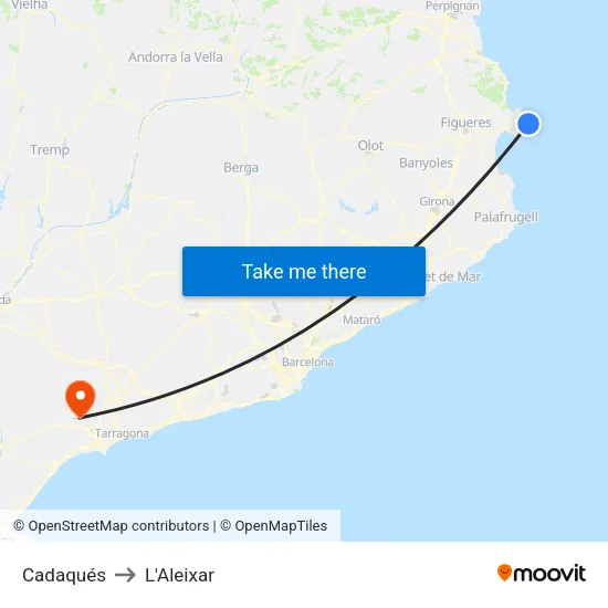 Cadaqués to L'Aleixar map